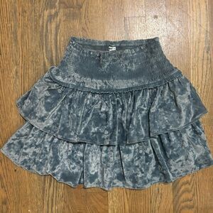 Aerie Blue Green Velvet Frills and Thrills Tiered Mini Skirt XS